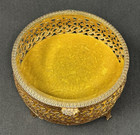 Hollywood Regency Filigree   Ormolu Jewelry Casket Trinket Box Beveled Glass Lid