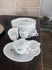 Godinger White Glass Cup   Saucer Set Multicolor Floral Pattern Printed