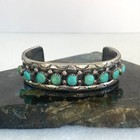 Vtg Sterling Silver 925 Navajo Southwest Style Turquoise Stamped Cuff Bracelet