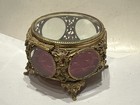 Vtg Ormolu Filigree Flowers 6 Panel Beveled Glass Jewelry Casket Jewelry Box