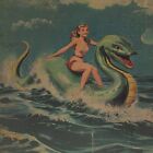 Vintage Loch Ness Monster Wall Art  Nessie Pinup Girl Nautical Cryptid Decor