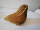 Vintage Handmade Real Fur Walrus With Tusks Figurine  7  Long X 5  Tall