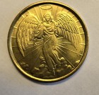 Vintage Gold Tone Guardian Angel Religious Prayer Coin   Medallion Double Sided