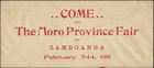 Philippines U13 Moro Province Fair Zamboanga 1911 Official Cover