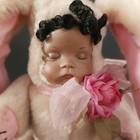 Brown Fur Easter Bunny Rabbit Black African American Baby Doll Plush Porcelain