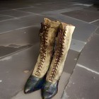 1890s Victorian 2-tone 40-hole Laceup Ladies Women Leather High Heel Shoes Boots