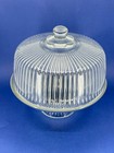 2pc Vtg Heavy Clear Ribbed Glass Dome Covered Pedestal Cake Plate Platter Stand
