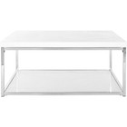 Square Coffee Table Glam White High Gloss Chrome Metal 36  Glass Shelf Accent