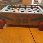 Vintage 1950s Playskool Pull Wagon   Building 19 Blocks   Cylinders
