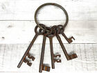 Set Of 5 Iron Large Rusty Jailer Keys On Ring Replica Rustic Western Prison