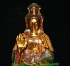 20 4  old Tibet Bronze Cloisonne Gold Kwan-yin Guanyin Bodhisattva Buddha Statue