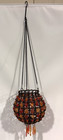 Vintage Hanging Metal Basket Beaded Tea Candle Holder Yellow Orange Red Beads