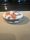 Vintage Asian  oriental Porcelain Dresser Box W  Lid Hand Painted   Signed nice 
