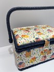 Singer Fabric Covered Sewing Craft Box Basket Cottage Houses And Tray 9 x 5 1 4   