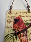  life Is Good  Fused Glass Red Cardinal Suncatcher Handpainted Leather Hanger 