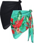 2 Pieces Women Beach Sarong Bathing Suit Wrap Skirt Sheer Black And Blue Green
