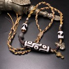 Rare Tibetan Buddhism Agate 9 Eyes Totem Dzi Bead Amulet Necklace Pendant G6030