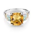 925 Silver And 10k Yellow Gold Citrine And White Opal 3 Stone Ring For Women