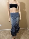 Women   s Blue Denim Cotton Stretch Boho Beaded Zipper Size S 4-6  Skirt Sk 708
