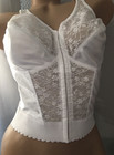 Vtg White Long Line Lace Nylon Pointy Bullet Bra 42 B