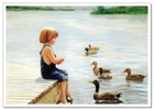 Lovely Children-flowers Of Life Pretty Girl Kids   Ducks Art New Modern Postcard