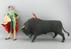 Vintage 1960s Marin 12  Spanish Matador Bullfighter Lopezmar 15  Bull Figure Set