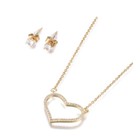 304 Stainless Steel Set Zirconia Necklace Stud Earrings Gold 18 7  P716