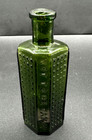 Antique Green Six Sided Flat Back Poison Bottle 5 