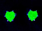 Sterling Heart Uranium Glass Stud Earrings Green Faceted 925 Silver