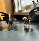 Pair Of Vintage Silver-plated Rooster Figurine 8   x 6 5    Great Condition 