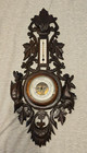 Antique German Black Forest Hand Carved Hunting Motifs 28  Barometer Thermometer