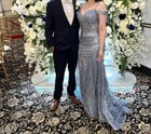 Silver Blue Sequin Off Shoulder Formal Gown Evening Dress