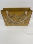 Vintage Gold Floral Toleware Metal Magazine Rack Tote Mid Century Decor
