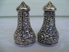 Vintage S kirk   Son Salt   Pepper Shaker Set Repousse Pattern Unpolished 
