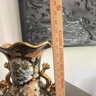 Japanese Satsuma Vase 24  Hand Painted Crane Floral Design Gold Handles