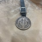 Vintage Commonwealth Of Kentucky Watch Fob Leather Round Metal Medalion Tag Euc