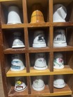 Vintage Thimbles Collections In Small Wooden Displays