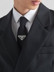 Prada Smooth Black Silk Designer Tie Silver Triangle Logo Gift Box Included