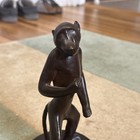 Vintage Bronze Metal Monkey Ape Standing Sculpture On Base 9 5   