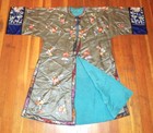 Antique Qing Embroidered Flowers Silk Robe Jacket -gray  Blue   Turquoise Lining