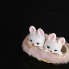 2 Rabbits In Basket Figurines With Fur Lining