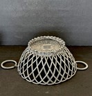 Vintage Silver Wire Woven Basket Coil Handles Large Round 11 Inch Bread Fruit