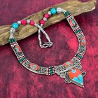 Turquoise  Coral Gemstone 925 Sterling Silver Antique Jewelry Nepali Necklace
