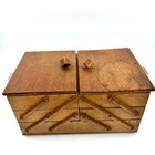 Vtg Wooden Cantilever Accordion Sewing Box 3 Tier Fold Out Mcm Tabletop Storage