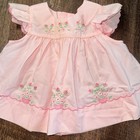 Vintage Girls Pink Embroidered Floral Flutter Sleeve Fit   Flare Dress 3-6m