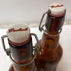 Grolsch Beer Bottles Amber Brown Glass Ceramic Flip Top Vintage Lot Of 2
