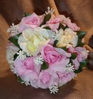 New Artificial Pink off White Roses Bride wedding Round Clutch Bouquet 