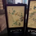 Vintage Miniature Chinese Four Panel Screen Dual Sided Hand Painted Signed 6 5 
