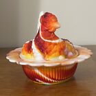Large Vintage Red And Orange Slag 6    Hen On Nest 