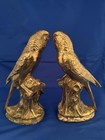 Pair Of Vintage Brass Mcm Love Bird Parakeet Budgy Figurine On A Branch Statue